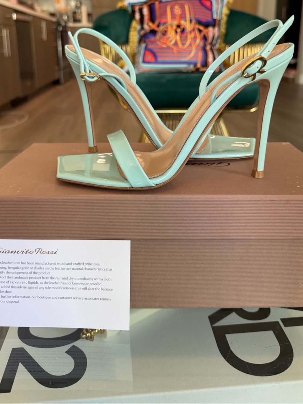 Gianvito Rossi Vernice Patent Ribbon Bora Slingback Stiletto Sandals in Mint 38 - Picture 10 of 15